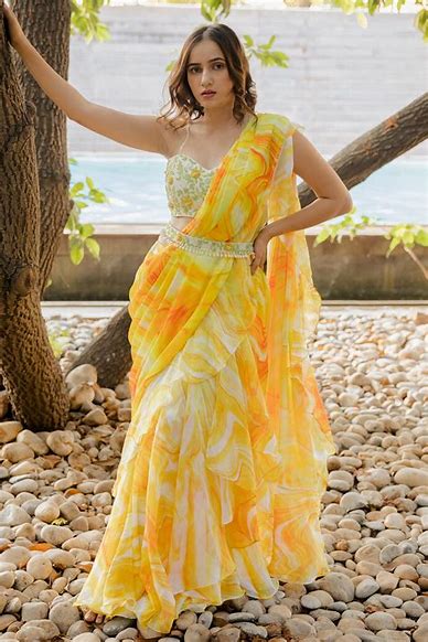 Yellow Saree with Floral Motifs