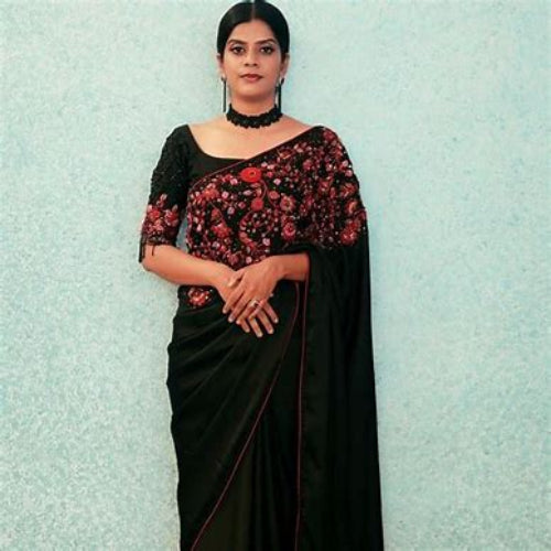 Black Chiffon Saree with Embroidered Blouse