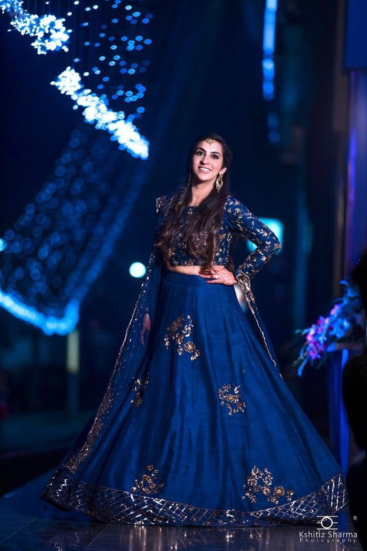 Navy Blue Lehenga with Rich Woven Border